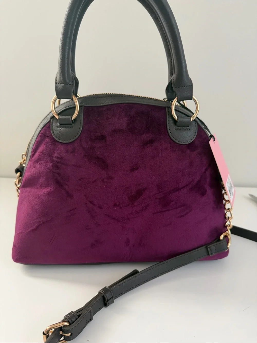 Juicy Couture Purple Velvet Dome Satchel with Black Trim and Gold Hardware